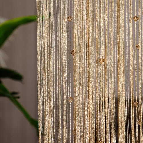 Highdi Rideau de Porte en Perles, Rideau Anti Moustique Pompons, Separation de Piece Moustiquaire de Porte Entrée et Exterieur pour Fenêtre de Cuisine, Chambre et Salon (Champagne,100X200cm)