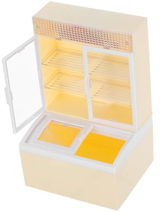 Kisangel Miniature Refrigerator Dollhouse Ice Cream Display Cabinet Beige Tiny Kitchen Furniture for Pretend Play Supplies Educational Role Interaction Fun