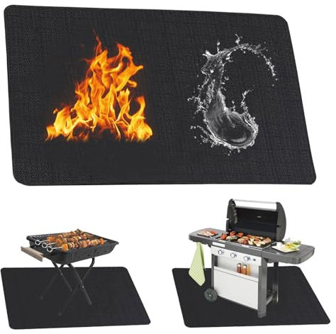 Grillmatte Bodenschutz, 180x100cm Feuerfeste Unterlage, Hitzeschutzmatte Grillunterlage Feuerschutzmatte Silikon-Glasfaser Bodenschutzmatte für BBQ Grills Kamine