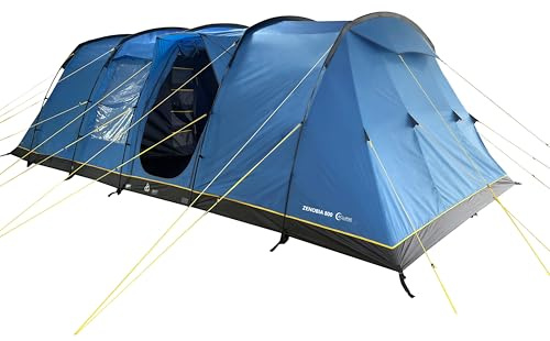 Hi-Gear Zenobia Eclipse 8 Man Tent with Darkened Bedrooms, Spacious Living Area & Sewn In Groundsheet, 8 People, Easy to Pitch, Tunnel Design, Ideal for Family Camping, Festivals, 4000mm HH
