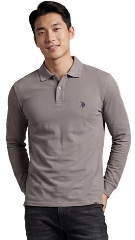 U.S. POLO ASSN. Herren Polo Shirt (M-3XL) Basic Langarm Polohemd Longsleeve Casual Oberteil P004 – Dunkelgrau-Navy – Größe M