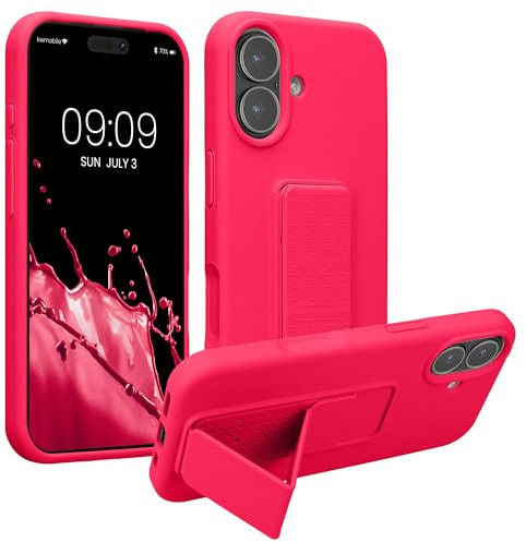 kwmobile Handyhülle für Apple iPhone 17 Hülle - TPU Silikon Case mit Fingerhalter und Stand - Schutzhülle Cover in Neon Pink