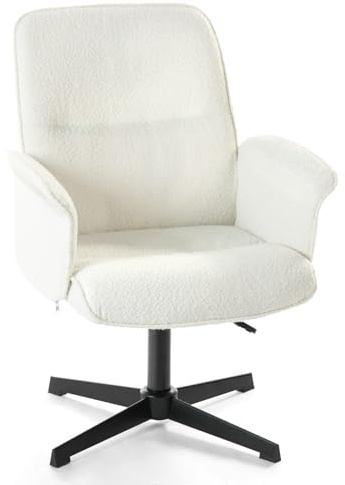 FURNISH 1 Sedia da gaming bianca con schienale e seduta regolabile in altezza per la sala giochi per giovani, sedia ergonomica girevole a 360° in spugna per camera da letto, senza ruote