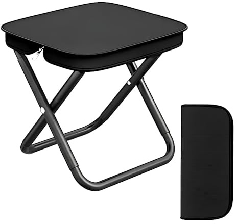 TONGIHS Lot de 1 Tabouret Pliable de Camping, pour Voyage, Noir | Acier au carbone&Toile Oxford,Dimensions une fois plié:30x6,8x12cm, Résistant,Compact,Facile à transporter,pour Repos