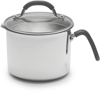 Coolinato - Milchtopf mit Ausgießer und Glasdeckel I 16 cm, 2,4 Liter I Edelstahl Universaltopf für alle Herdarten & spülmaschinengeeignet