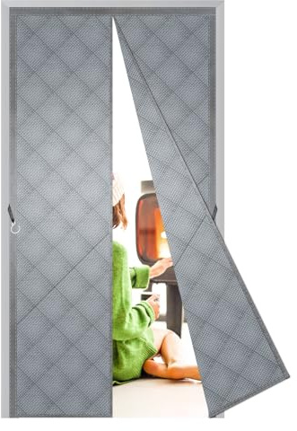 Cortina Térmica Magnética para Puerta 210x235cm,Aislamiento de Frío y Calor, Cierre Magnético para Sellado Hermético, Fácil Instalación para Puertas Exteriores e Interiores,Gris