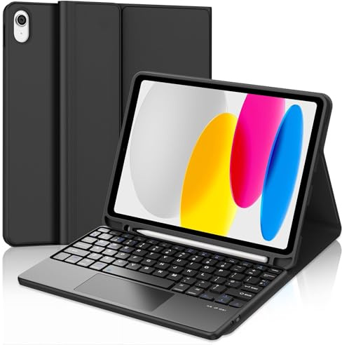 JADEMALL Keyboard Case with Touchpad for iPad A16 11th Generation 2025/10th Generation 2022, Wireless Bluetooth Keyboard with Trackpad and Slim Cover for iPad 10th/11th Generation 10.9/11 inch, Black