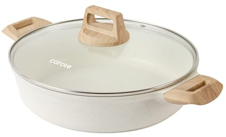 CAROTE Nonstick Stock Pot with Lid Soup Pot, 4 Quart with Lid, Casserole Super Easy to Clean Non Stick Cooking Pot Cookware PFOA Free, White Granite
