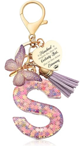 Luzzxfa Schlüsselanhänger Mädchen - Buchstabe Anhänger Schmetterling Schlüsselanhänger Personalisierte Geschenke -Weihnachten-Glücksbringer Keychain für Kinder, Mädchen, Frauen