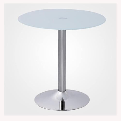 Moderna mesa de comedor redonda con pedestal de cristal con base cromada, ideal para asientos de cocina y bistró