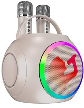 Luqeeg Karaoke-Maschine mit Zwei Mikrofonen Kabelloser Bluetooth-Mikrofonlautsprecher mit Mehreren Soundeffekten Ktv-Set mit Lebendigen Lichteffekten für Partys Zu Hause Im Freien (White)