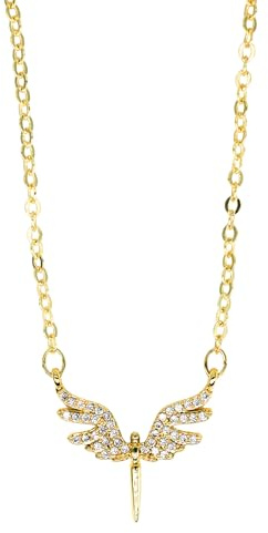 Elbella Hamburg Halskette Damen Schutzengel Gold – 14K Vergoldet Flügel – Verstellbar mit Anhänger – Schmuck Geschenk für Frauen & Freundin – Glücksstrahlen-Kollektion