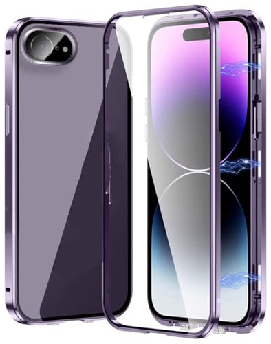 Wigento Handyhülle für Apple iPhone 17e / 16e Handy Tasche 360 Magnet Glas Bumper Metall