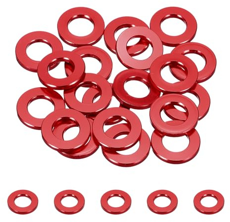 QUARKZMAN 20Stück Flachscheibe Aluminium Unterlegscheibe M8 8mm/0,31 Rot | Anodisierte Senkkopf Unterlegscheibe Loch Durchmesser, Runde Scheiben, Für Schraube RC/FPV/PC/Drohne, Aluminium