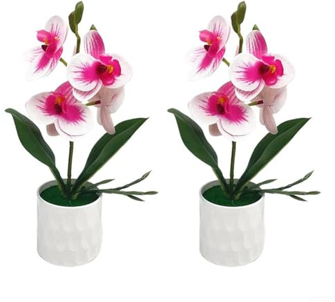 Sechs künstliche Phalaenopsis-Orchideen mit realistischem Aussehen, geeignet für die Dekoration im Büro, zu Hause oder für Veranstaltungsräume (violetter Kern weiß)