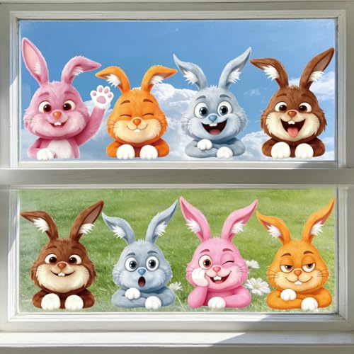 Oizemori 8× Fensterbilder Ostern – Oster-Fensteraufkleber selbstklebend & wiederverwendbar, Fenstersticker Frühling Ostern, Fensterdeko für Kinderzimmer, Osterfenster Bild