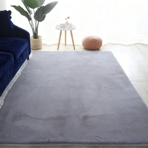 LIHUANE Kurzflor Teppich 4 x 5 m Waschbar Flauschig Weich Einfarbig Waschbarer Kinderzimmer mit Anti-Rutsch-Unterseite für Schlafzimmer, Luxuriöse Raumdekoration, Grau