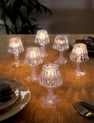Chums Battery Operated Mini Table Lamps (Set of 6) Crystal Effect LED Mood Lights, Cordless Decorative Lamps