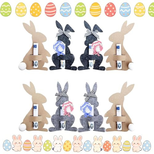 SilverChry Ostern Geldgeschenke Set - 8 Stück Geldgeschenk Ostern Filz Hase, Süßen Details & Zubehör - Kreative Osterdekorationen & Geschenke