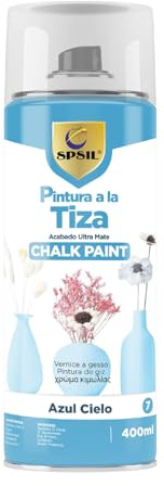 SPSIL Chalk Paint Spray Azul Cielo 400ml Pintura en Spray Ultra Mate a la Tiza,Efecto Retro y Vintage para Muebles de Madera, Metal, Cerámica,Imprimación en Spray