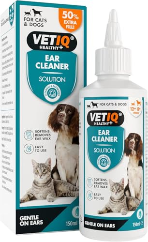 VETIQ Cat & Dog Ear Cleaner Solution for Ear Wax, Dirt & Odours (150ml) | Gentle Alcohol-Free Cleanser. Softens & Removes Wax. Prevents Build-Up, Head Shaking, Scratching & Itching