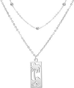 Collier palmier en argent Sterling 925 pour femmes, accessoires pour filles, pendentif vague de plage, collier en noix de coco, colliers tropicaux
