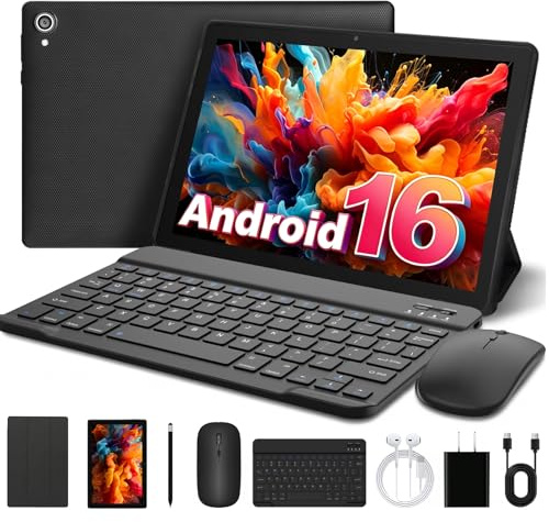 Whitedeer Android 16 Tablet 10 inch, 24GB RAM 1TB TF Android Tablet with Face Unlock, 6000mAh Battery, New Desktop Layout, 5MP+8MP Camera, Preinstalled Apps, WiFi 6, Bluetooth 5.4, Black