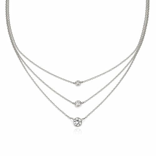 SAGA GIOIELLI Collana Donna con punti luce in Acciaio Inossidabile 3 Fili – Collana Tre punti luce con cristalli – Collana Elegante Donna Multi Layer – Idea Regalo Fidanzata Moglie Mamma