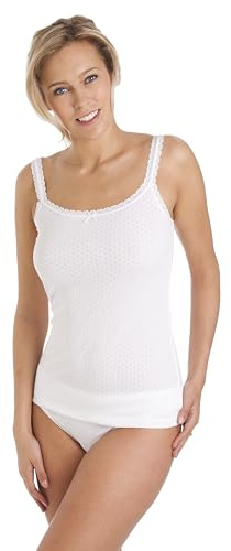 La Marquise Women’s 2 Pack Cotton Pointelle Camisole Vests with Lace Trim