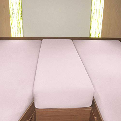 G BETTWARENSHOP – Spannbettlaken für Wohnmobile & Wohnwagen – Spannbetttuch Set 3-teilig für 2 Längsbetten + Mittelteil – Jersey Bettlaken für Heckbetten 2 Längsbetten + Mittelteil Rose