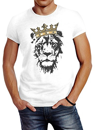 Neverless Herren T-Shirt König der Tiere Löwen-Kopf mit Krone Slim Fit