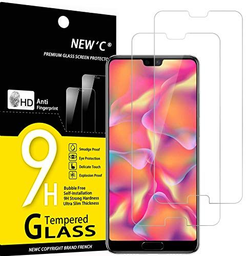 NEW'C Lot de 2, Verre Trempé pour Huawei P20, Film Protection écran sans Bulles d'air Ultra Résistant (0,33mm HD Ultra Transparent) Dureté 9H Glass