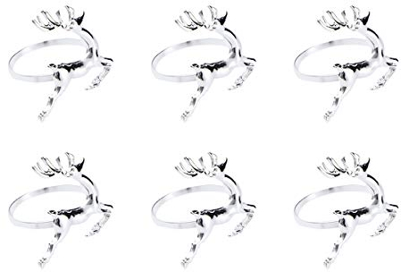 BESTOYARD 6 STÜCKE Weihnachten Serviettenringe Halter Elch Hirsche Serviettenringe Tischdekoration für Weihnachten Hochzeit Thanksgiving Party Alltag (Silber)