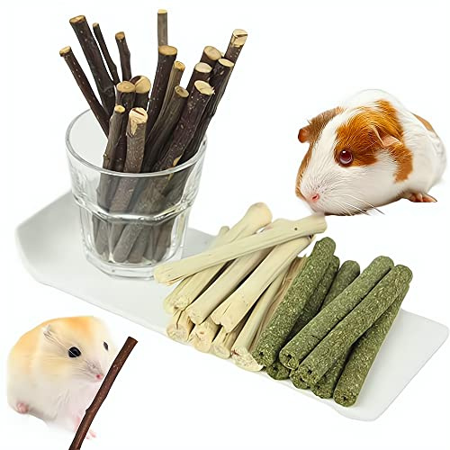 3 Arten von kombinierten Kaninchen Spielzeug, Molarstäbchen, süßer Bambus-Apfelzweig, Timothy Gras für Haustiere, Chinchilla, Eichhörnchen, Rennmäuse, Hamster, Eichhörnchen,Meerschweinchen (150g)