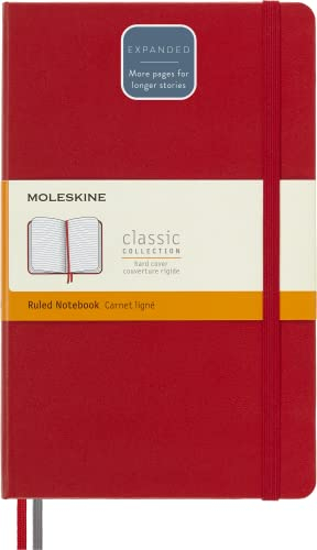 Moleskine - Klassisches Notizbuch, Linierte Seiten, fester Einband und elastischer Verschluss, Größe 13 x 21 cm, Farbe scharlachrot, 400 Seiten