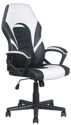 byLIVING Chefsessel FREEZE/ bis 110 KG/ Gestell Kunststoff schwarz / Kunstleder schwarz - weiß / Mesh /Wippmechanik / Sicherheitsklemmschutz / Gebremste Rollen /B 59 H 111,5-123,5 T 63,5cm