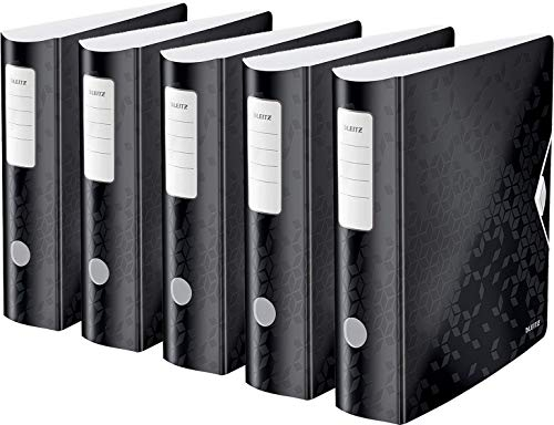 Leitz Qualitäts-Ordner 180° Active WOW, A4, 80 mm Rückenbreite, Gummibandverschluss, Leichtes Polyfoam, WOW (5er Pack) Schwarz