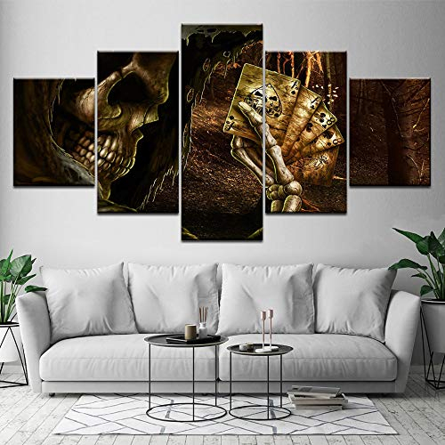 WJDJT Bilder 200X100Cm 5-Teilig Leinwandbilder Hd Print Totenkopf Mit Gekreuzter Knochen Dekorative Gemälde Auf Leinwand Wandkunst Für Hauptdekorationen Wand Dekor Bild (Kein Rahmen)