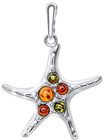 ANDANTE Premium Collection - Echter OSTSEE Bernstein Kettenanhänger in 925 Sterling Silber ** Seestern ** Zertifiziert - Gold des MEERES - Farbe COGNAC