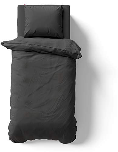 Alreya Mako Satin Bettwäsche 155 x 220 cm mit Kissenbezug 80 x 80 cm - 100% Baumwolle mit YKK Reißverschluss, Superweiches Bettbezug, Oeko-TEX® Standard Zertifiziert, Anthrazit