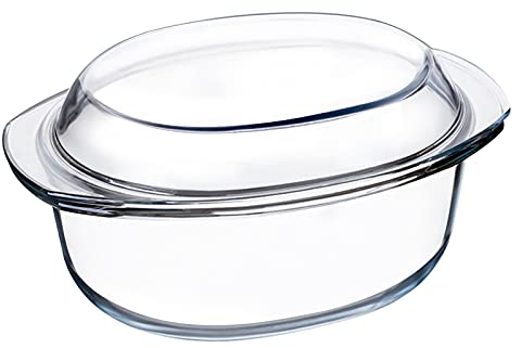 Clear Round Glass Casserole Dish With Lid Non-Plastic Lidded Casseroles Easy Grab Glass Cooking Bowls with Glass Lid, Microwave, Oven, Freezer, and Dishwasher Safe (1L-Oval)