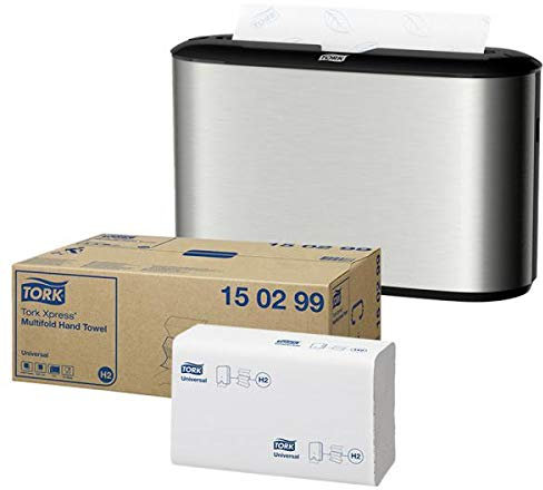 Tork Xpress Spender inkl. Papierhandtücher | Tischspender inkl. Multifold Handtücher Universal | Tischspender-Edelstahl | 20 Bündel à 237 Tücher