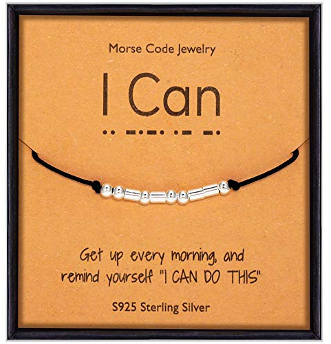 Suyi Inspirational Morse Code Armband für Frauen Mädchen 925 Sterling Silber Perlen Armbänder für Freund Tochter Freundin Frau Frau Mitarbeiter I Can