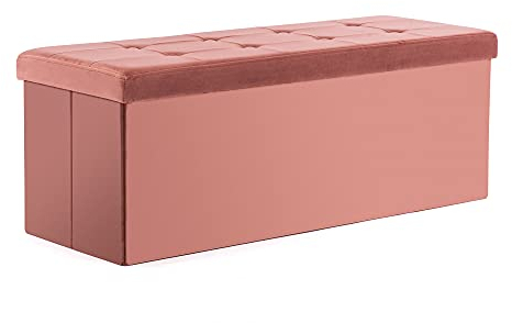 HNNHOME Samt-Bettbank, Sitzbank, Ottomane, Spielzeugtruhe mit Deckel, zusammenklappbare Aufbewahrungstruhe, für Wohnzimmer, Schlafzimmer, 110 x 40 x 40 cm, Rosa, Extragroß