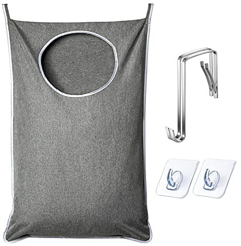 ANSTROUT XL Hanging Laundry Hamper, Extra Large Tear-resistance Door Hamper with 2 Types Hooks for Dirty Clothes, Save Bathroom Space Hanging Laundry Bag (36.5x 22 Inch,Grey)