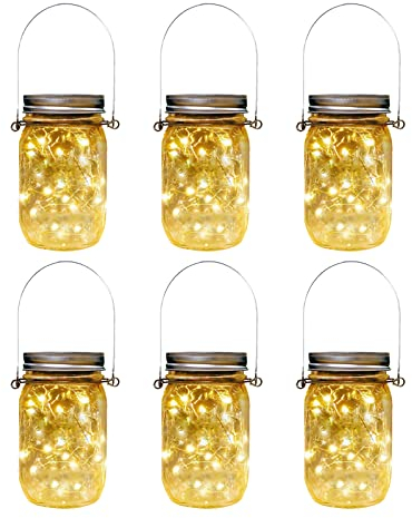 XVZ Solarlampen Garten Laterne, 6 Stück 20 LED Solar Glas Wasserdichte Hängend Lampions, Gartendeko für Außen Laternen Balkon Party Wand Tisch Baum - Warmweiß