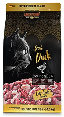 LEONARDO Fresh Duck & Poultry [1,5kg] Katzenfutter | Trockenfutter mit 85% Frischfleisch für Katzen | Alleinfuttermittel für ausgewachsene Katzen Aller Rassen ab 1 Jahr