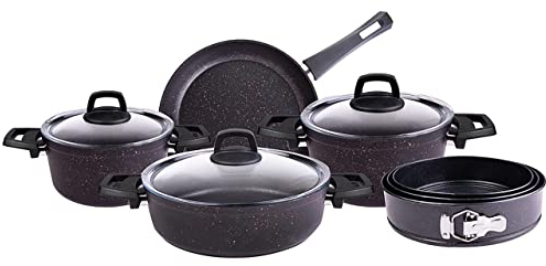 Karaca Biogranit Blackgold 10-Teiliges Kochgeschirr-Set, Topf, Niedriger Topf, Geklemmte Kuchenform, Bratpfanne, Lange Lebensdauer, Gesunde, Fortschrittliche, Technologie