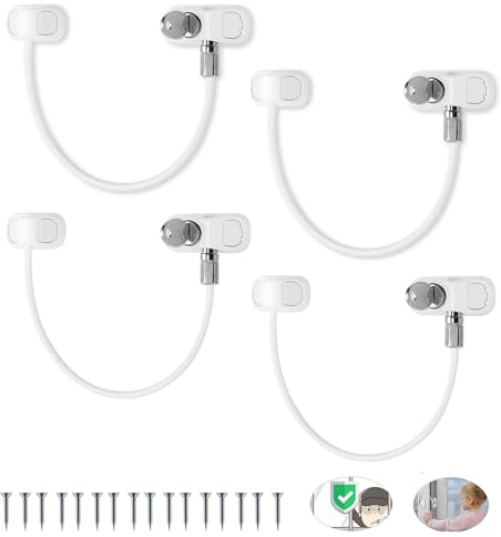 eSynic Popular 4Pcs Window Restrictors Window Door Restrictor Child Baby Safety Window Restrictor Locks Window Locks for UPVC Kids Window Catch with Keys Perfect for Home Public Applications-White