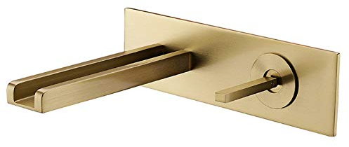 Badezimmer-Waschtischarmaturen Heißer und kalter Messing-Einbau-Wasserfall-Waschtisch-Mischbatterie Gebürstetes Gold Toiletten-Wasser-Kran-Hahn mit LED-Licht